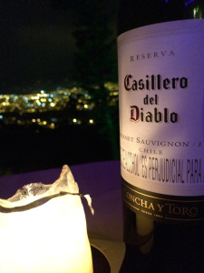 Enjoying wine and the view of Pereira from El Mirador
